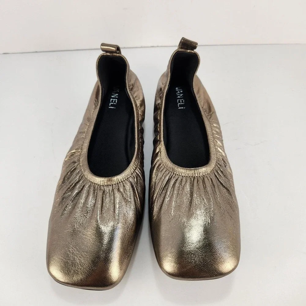 Vaneli Women's Ballet Flats Size 10N Bronze Metallic Leather Square Toe Slip On